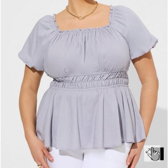 Linen Puff Sleeve Shirred Bodice Blouse - Picture 2 of 3